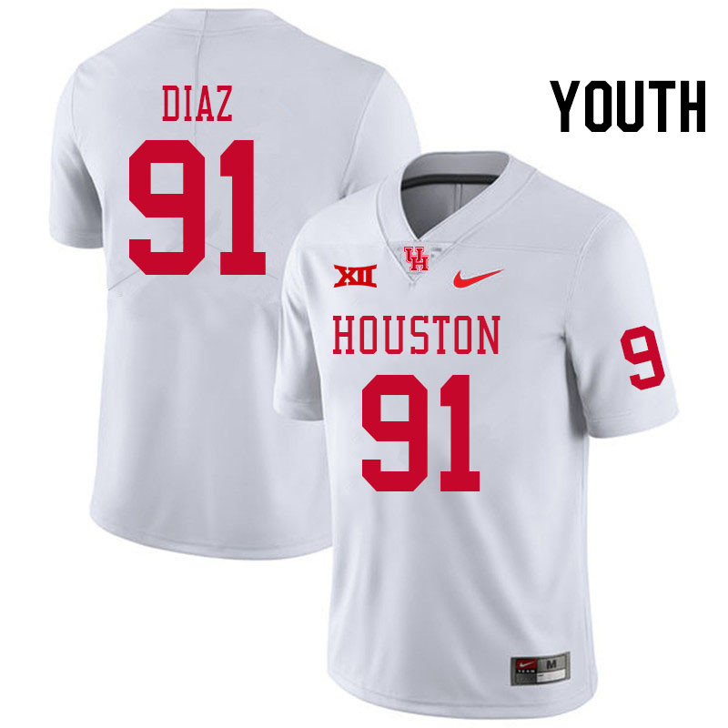 Youth #91 Joshua Diaz Houston Cougars Big 12 XII College Football Jerseys Stitched-White
